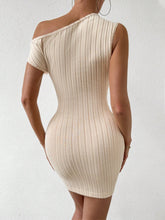 Ladies' Oblique Shoulder Ribbed Bodycon Dress
